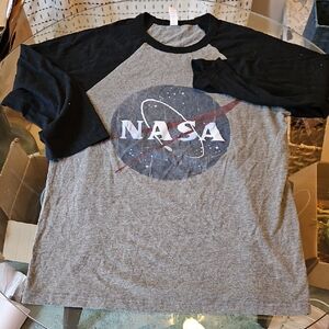 Retro-style NASA Baseball Long Sleeve in Gray and Black, Medium